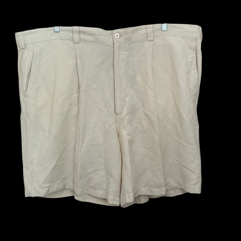 Cubavera Linen Rayon Pleated‎ Golf Shorts 48 Yellow Classic Fit Resort Vacation